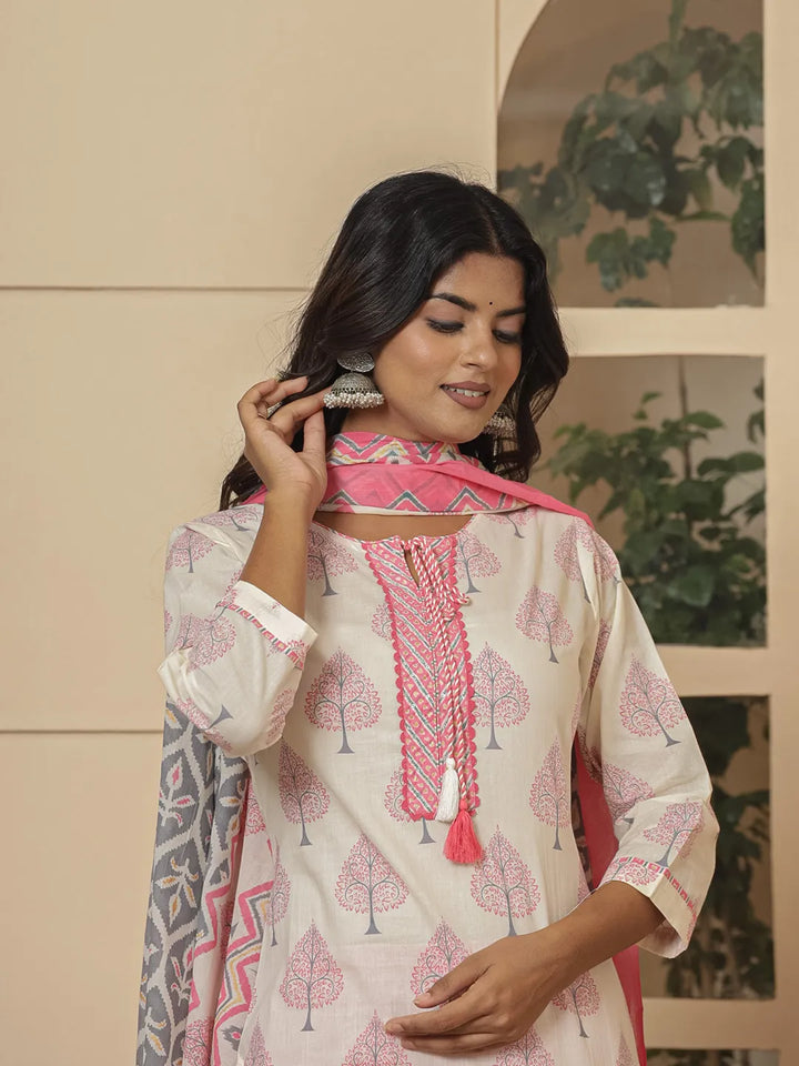 Pink-And-White-Cotton-Embroidered-3-Piece-Kurta-Set