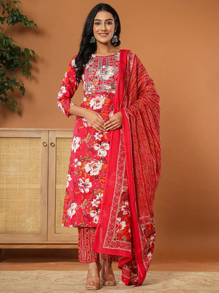 Pink-Cotton-Floral-Embroidered-3-Piece-Kurta-Set