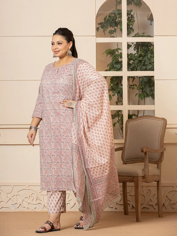 Pink-Cotton-Plus-Size-Piping-Design-3-Piece-Kurta-Set