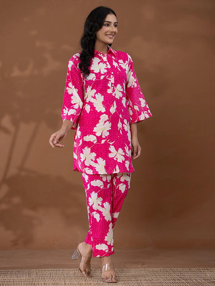 Pink-Cotton-Printed-Collar-Neck-Co-Ord-Set