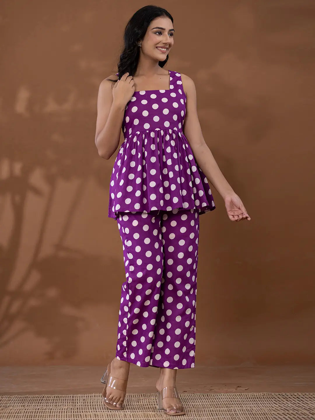 Purple-Cotton-Printed-Polka-Dot-Co-Ord-Set