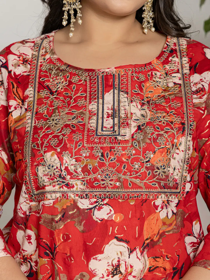 Red-Cotton-Embroidered-Plus-Size-3-Piece-Kurta-Set