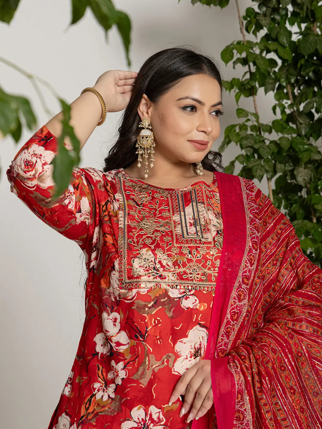 Red-Cotton-Embroidered-Plus-Size-3-Piece-Kurta-Set