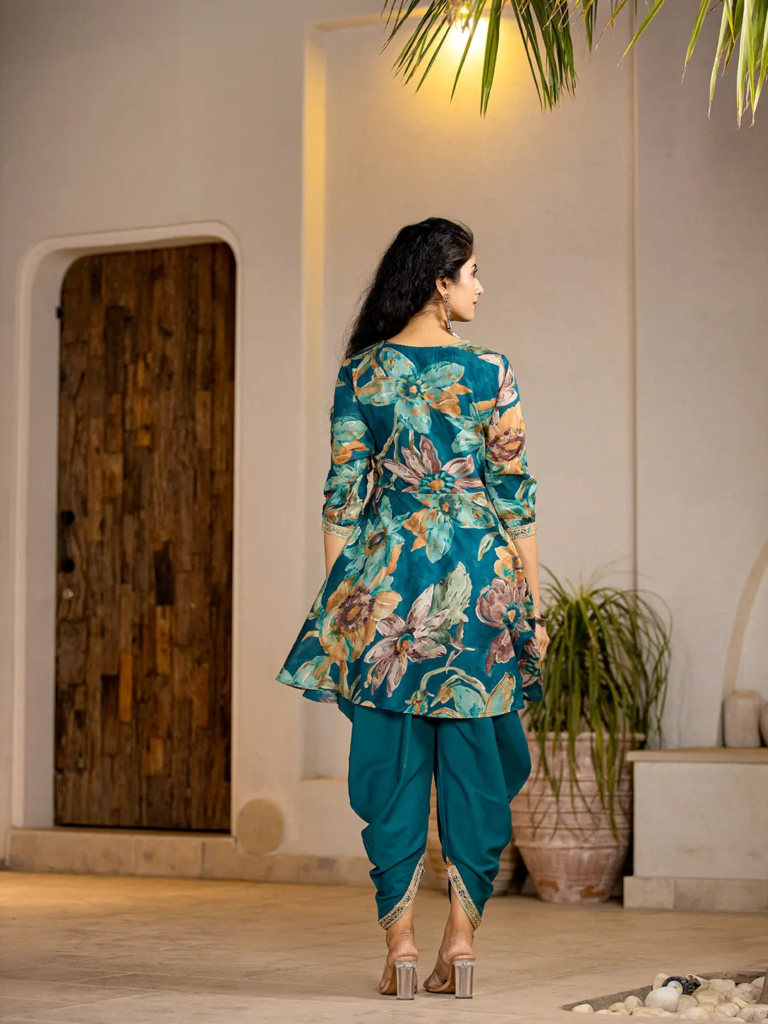 Teal-Blue-Cotton-Zari-Work-Kurta-Dhoti-Dupatta-Set