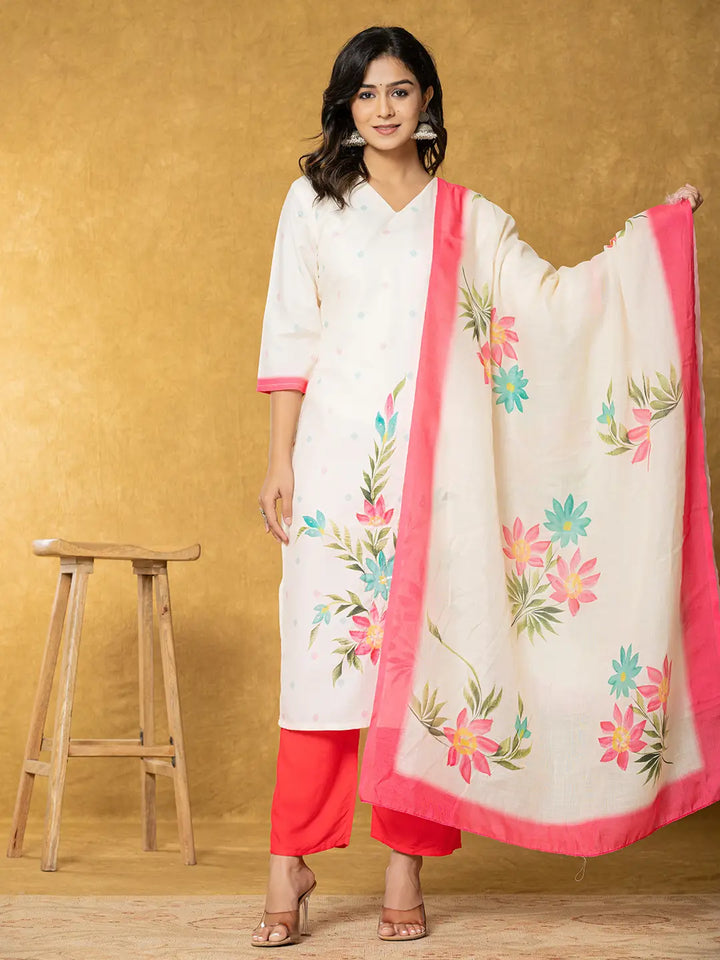 Cream-Linen-Floral-Printed-3-Piece-Kurta-Set