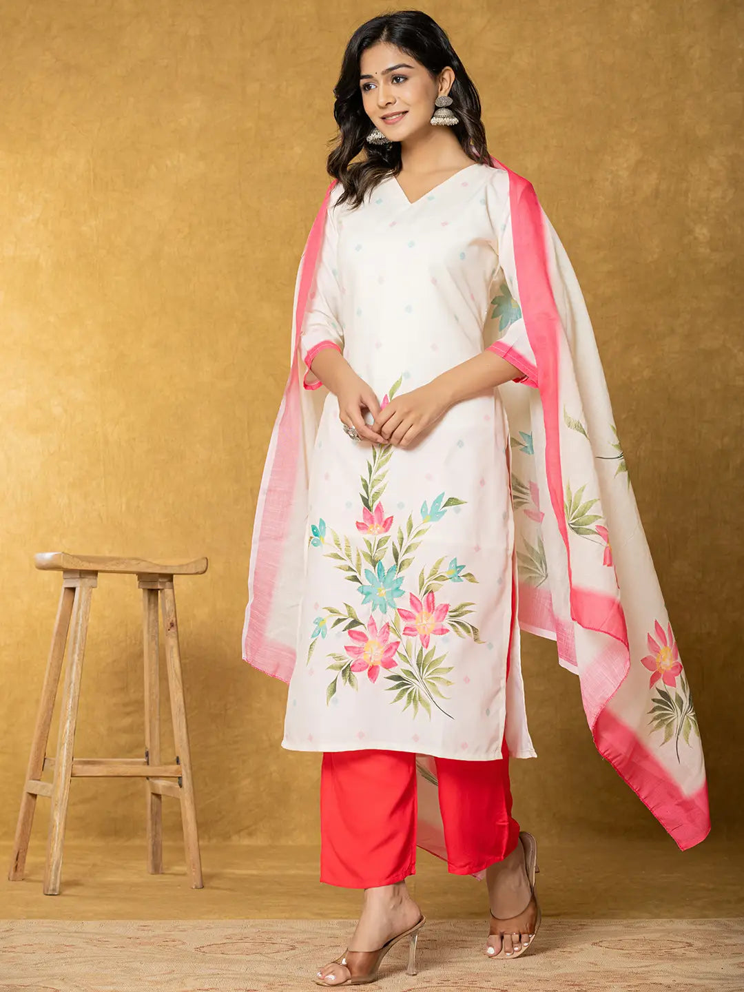 Cream-Linen-Floral-Printed-3-Piece-Kurta-Set