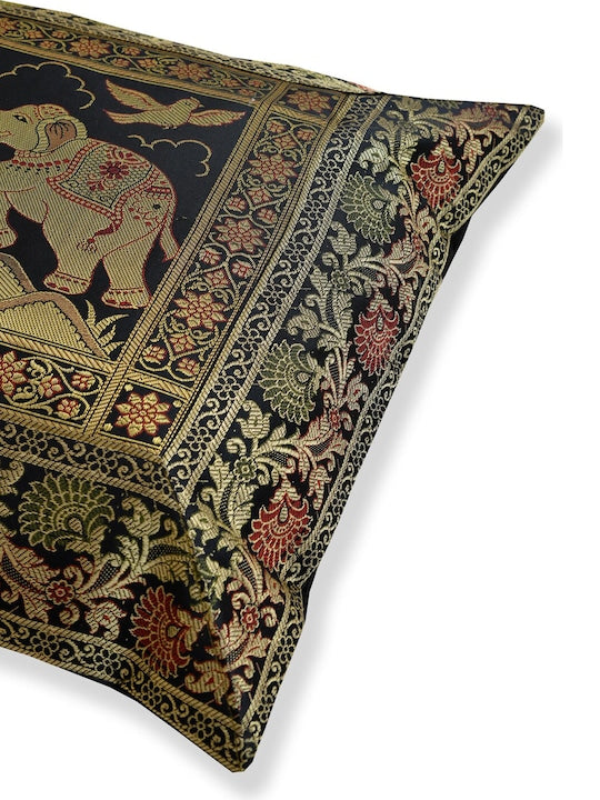 Black-&-Green-Cotton-Silk-Ethnic-Motifs-Square-Cushion-Covers