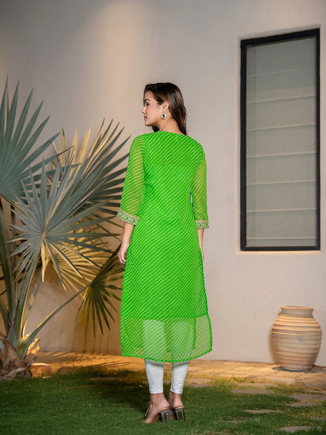 Dark-Green-Georgette-Lehriya-Embroidery-Kurta