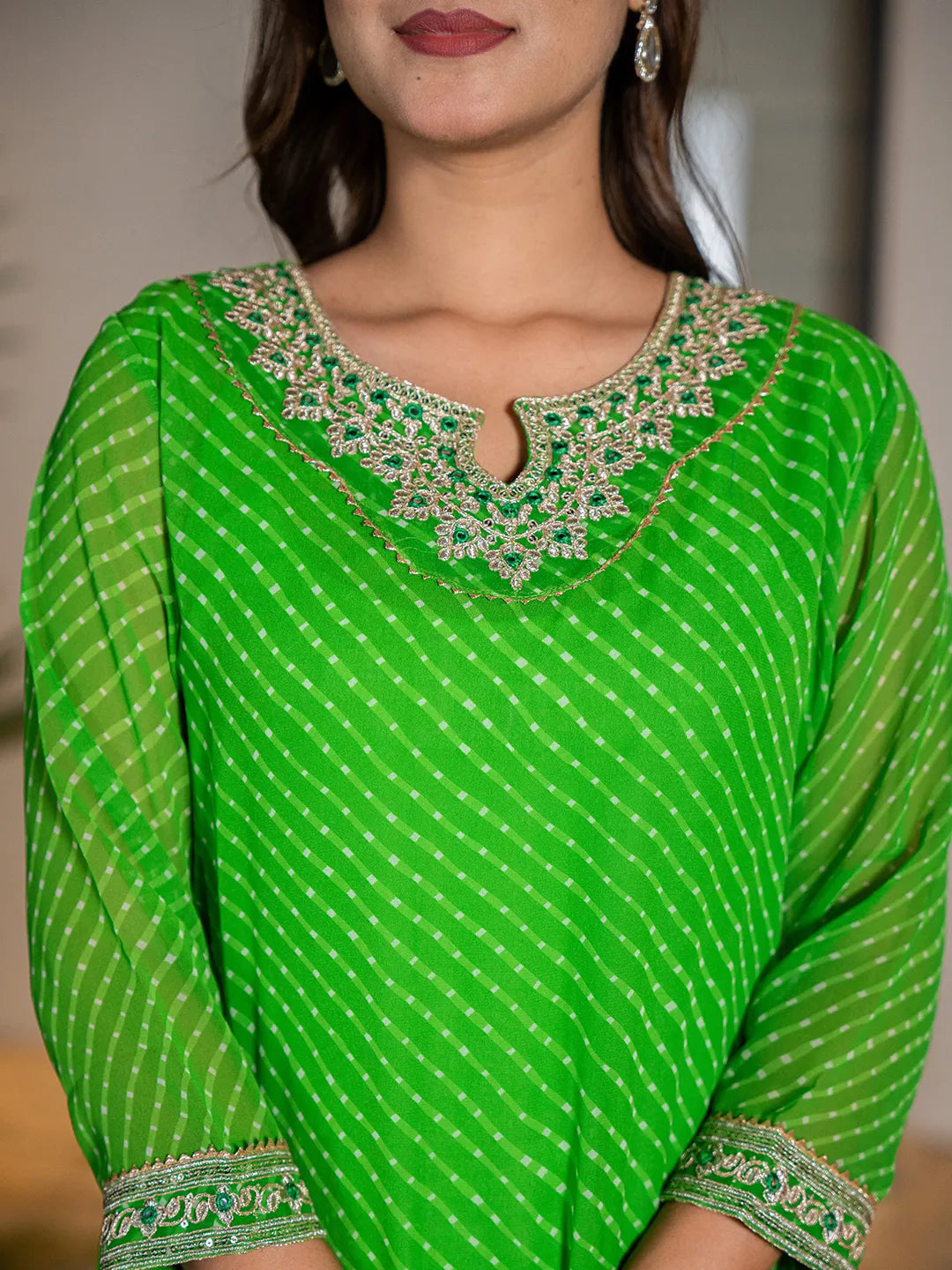 Dark-Green-Georgette-Lehriya-Embroidery-Kurta