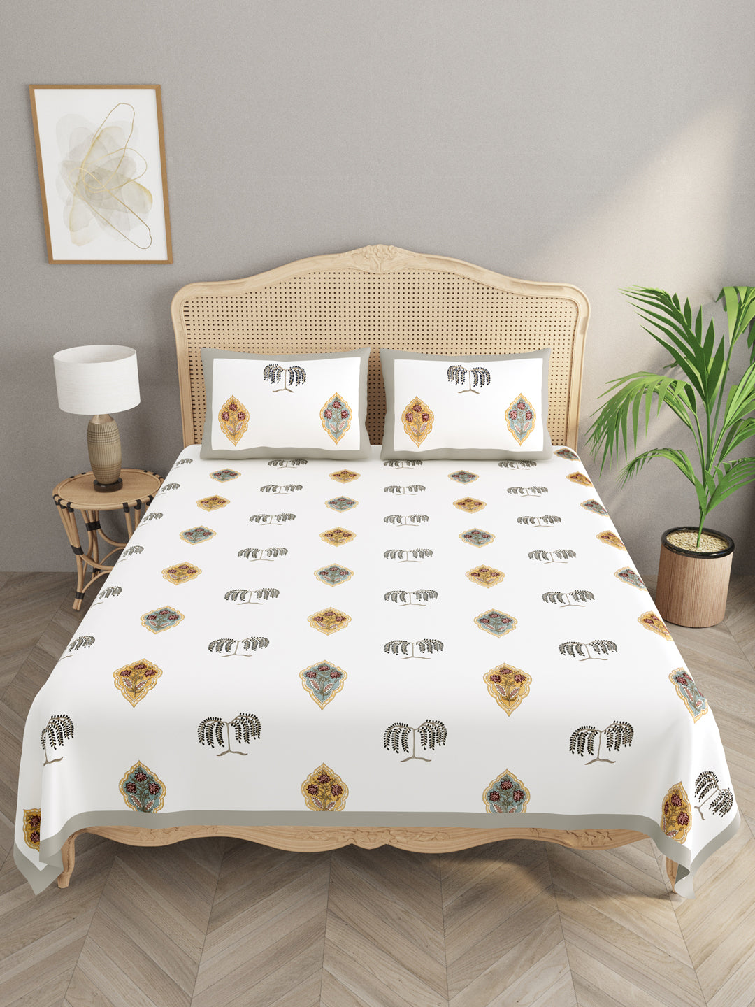 Multicolor-Handblock-Print-Bedsheet-With-2-Pillow-Covers