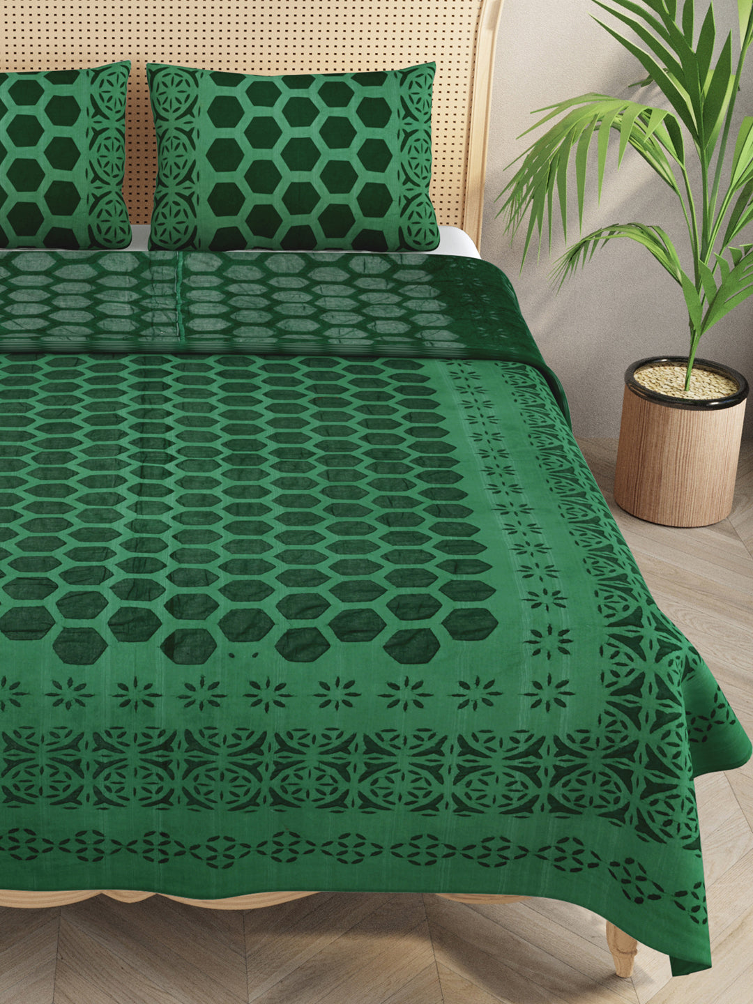 Green-Cotton-Applique-Cut-Work-Bedcover-With-2-Pillow-Covers