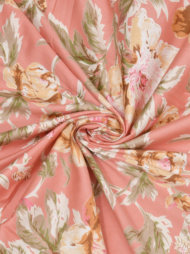 Peach-Cotton-Floral-Print-Bedsheet-With-2-Pillow-Covers