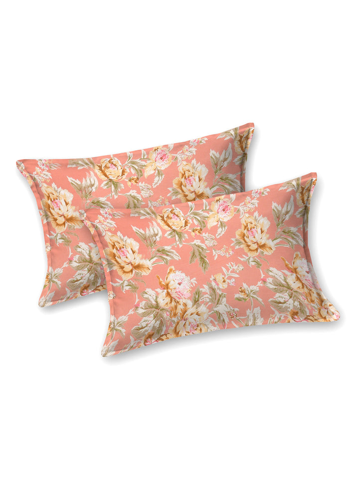 Peach-Cotton-Floral-Print-Bedsheet-With-2-Pillow-Covers