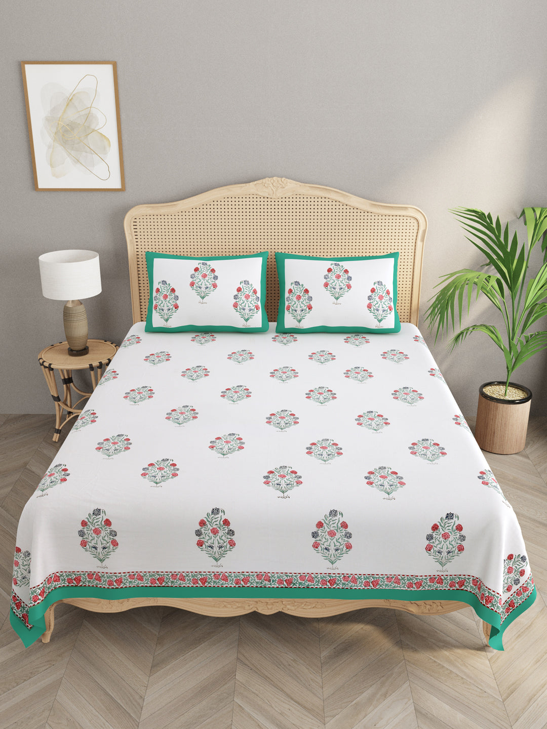 Multicolor-Handblock-Print-Bedsheet-With-2-Pillow-Covers