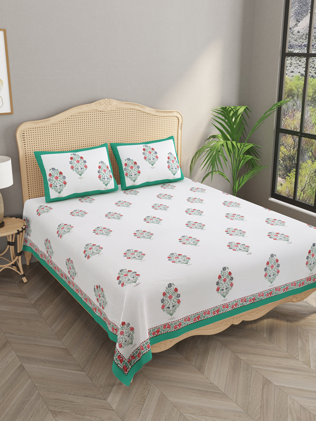 Multicolor-Handblock-Print-Bedsheet-With-2-Pillow-Covers