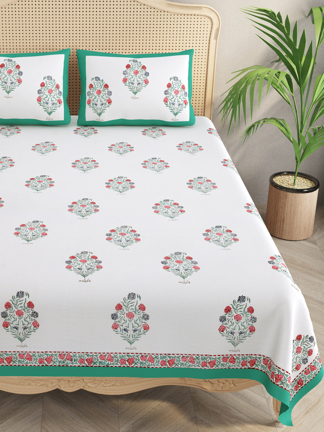 Multicolor-Handblock-Print-Bedsheet-With-2-Pillow-Covers