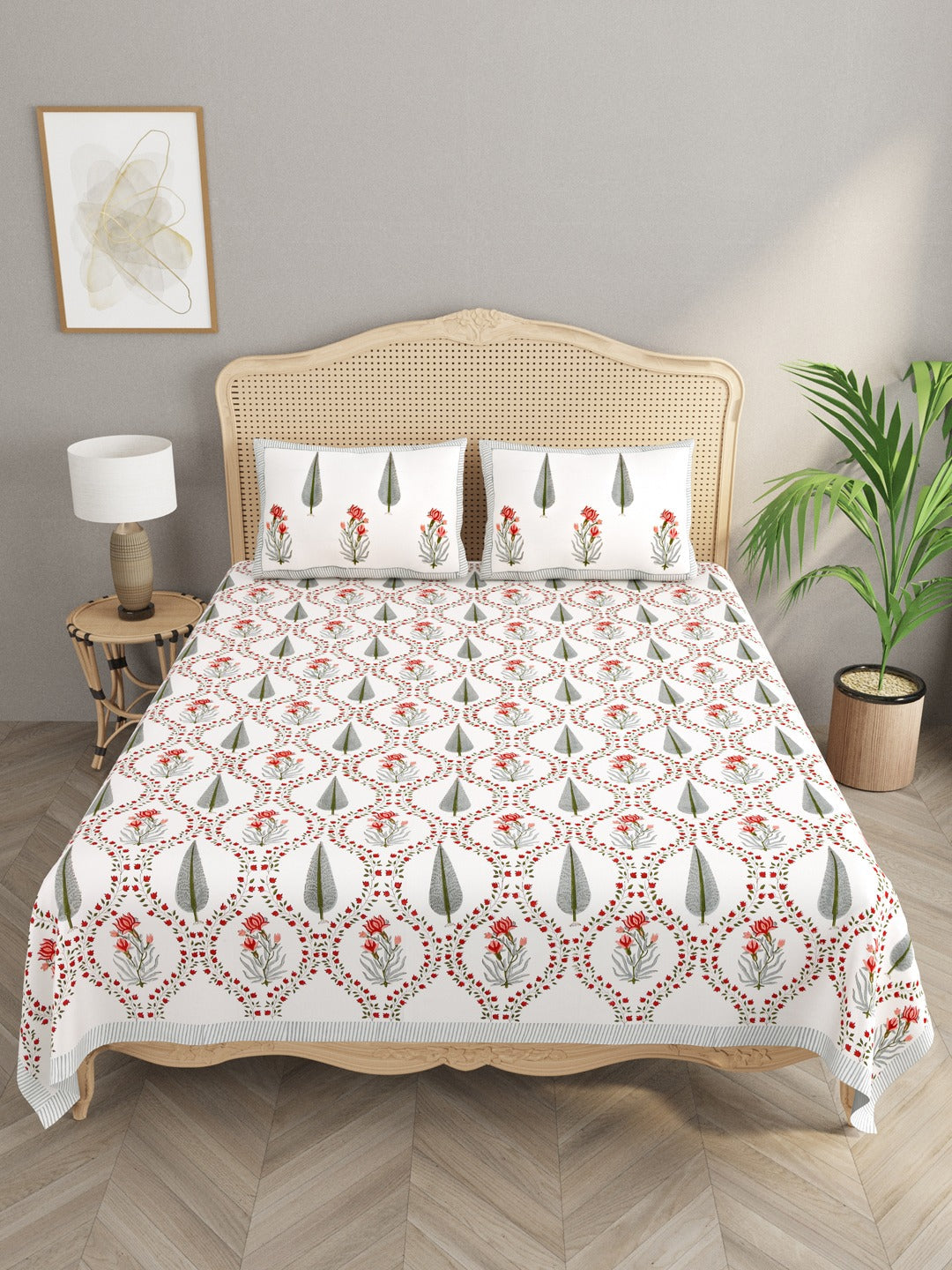 Multicolor-Handblock-Print-Bedsheet-With-2-Pillow-Covers