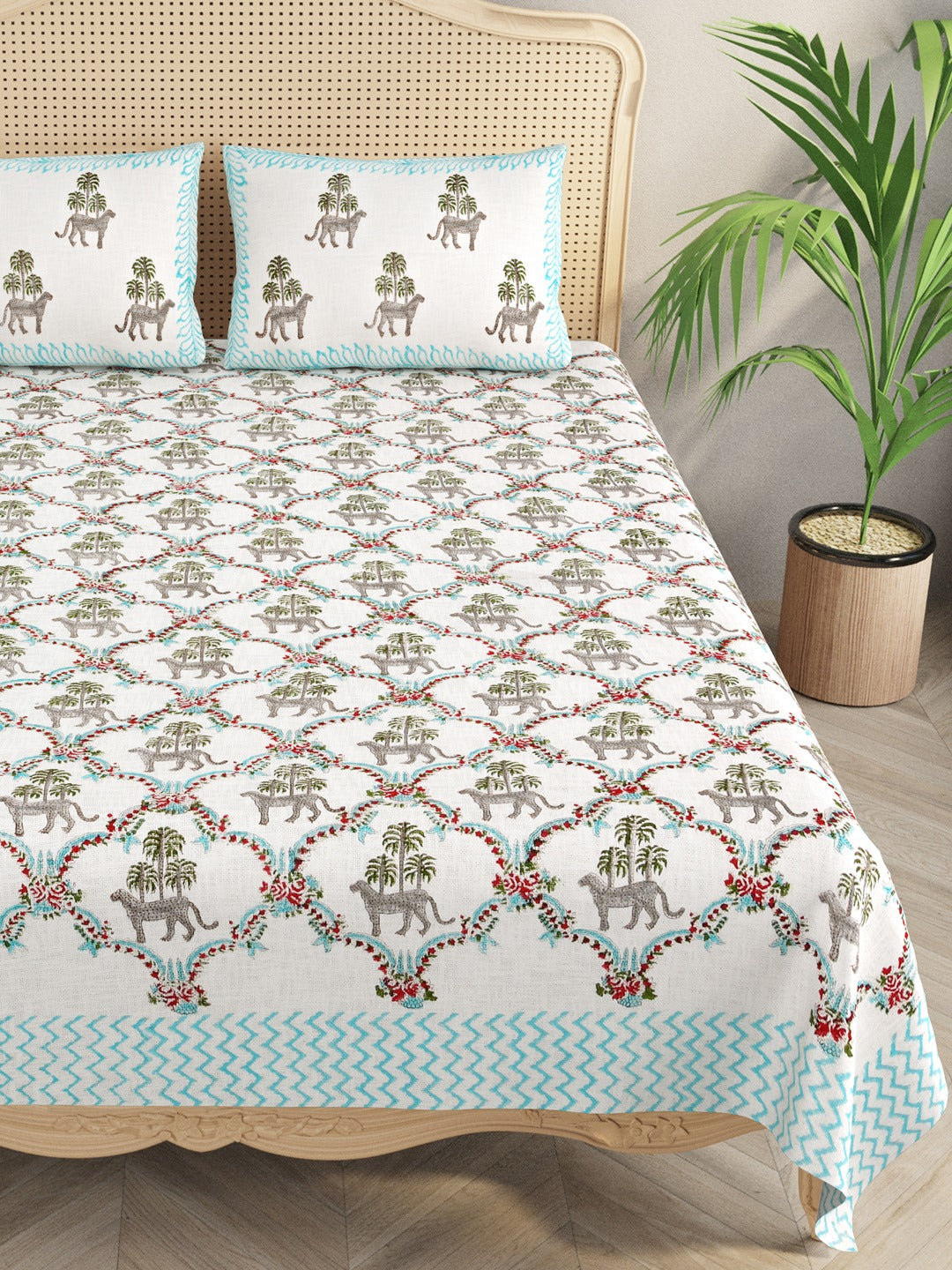 White-&-Blue-Handblock-Print-Bedsheet-With-2-Pillow-Covers