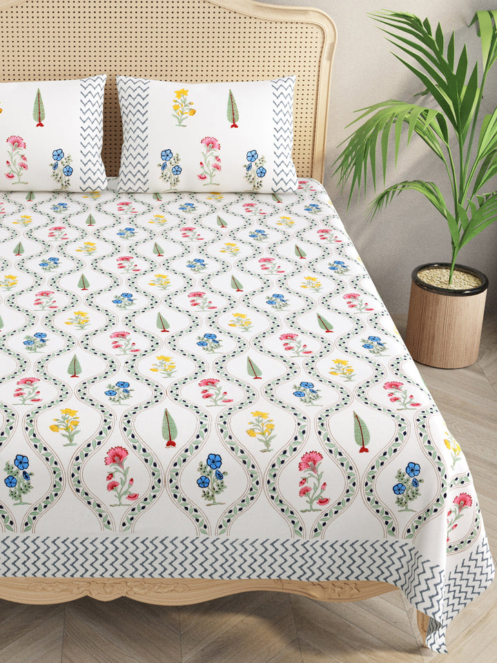 White-Handblock-Print-Bedsheet-With-2-Pillow-Covers