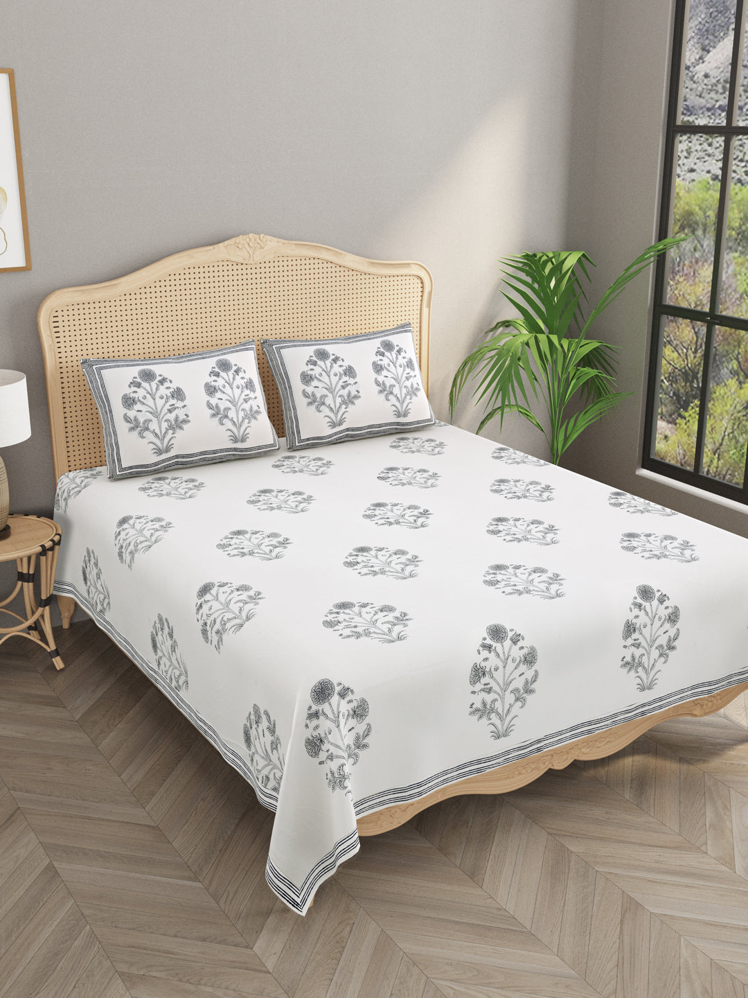 White-&-Grey-Handblock-Print-Bedsheet-With-2-Pillow-Covers