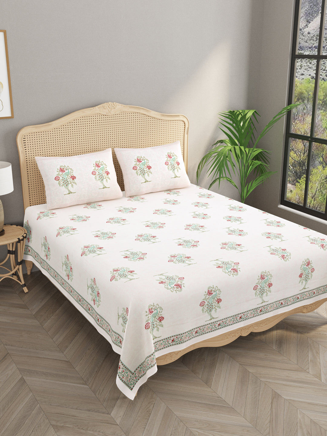 Cream-Cotton-Handblock-Print-Bedsheet-With-2-Pillow-Covers