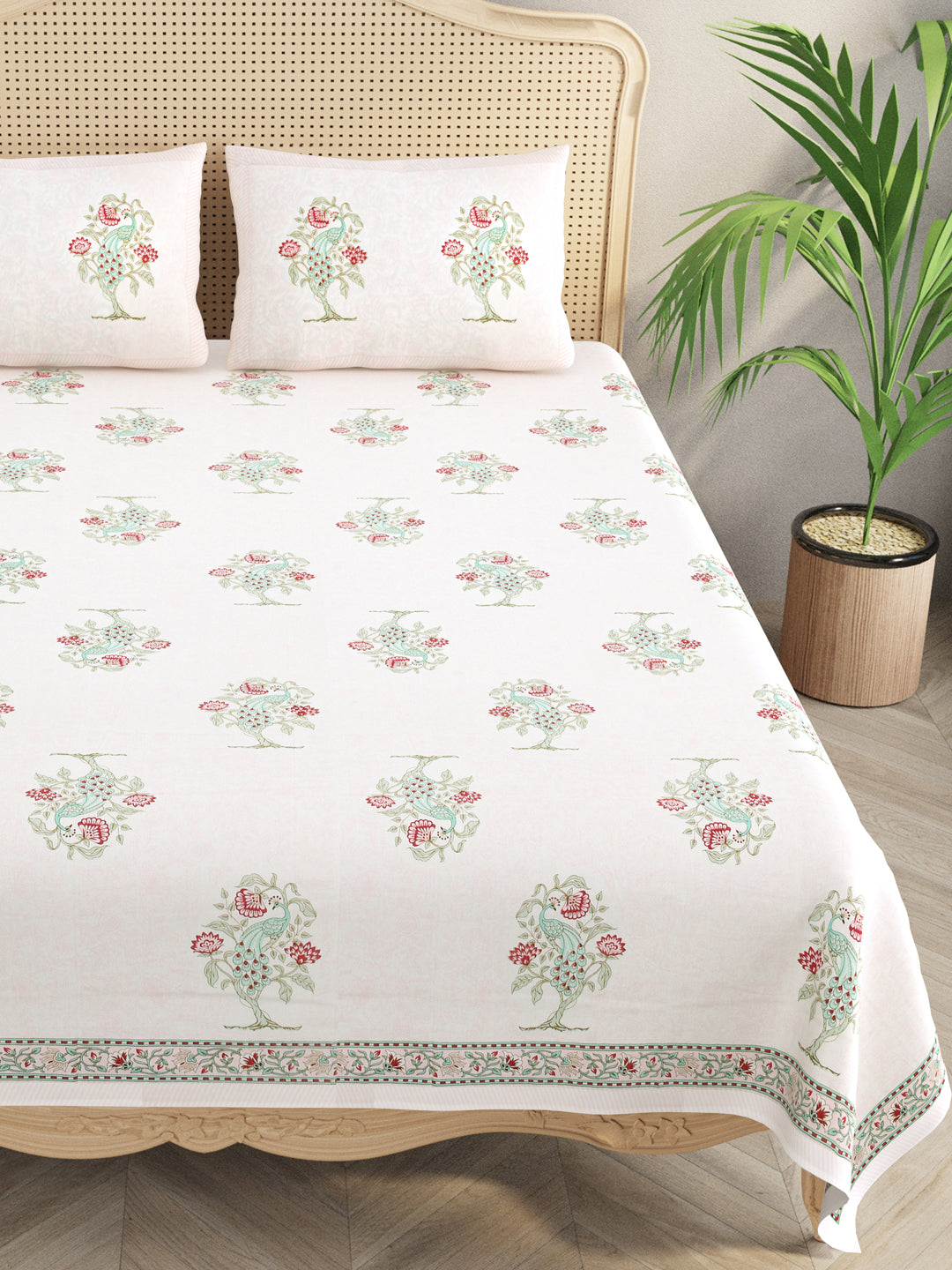 Cream-Cotton-Handblock-Print-Bedsheet-With-2-Pillow-Covers