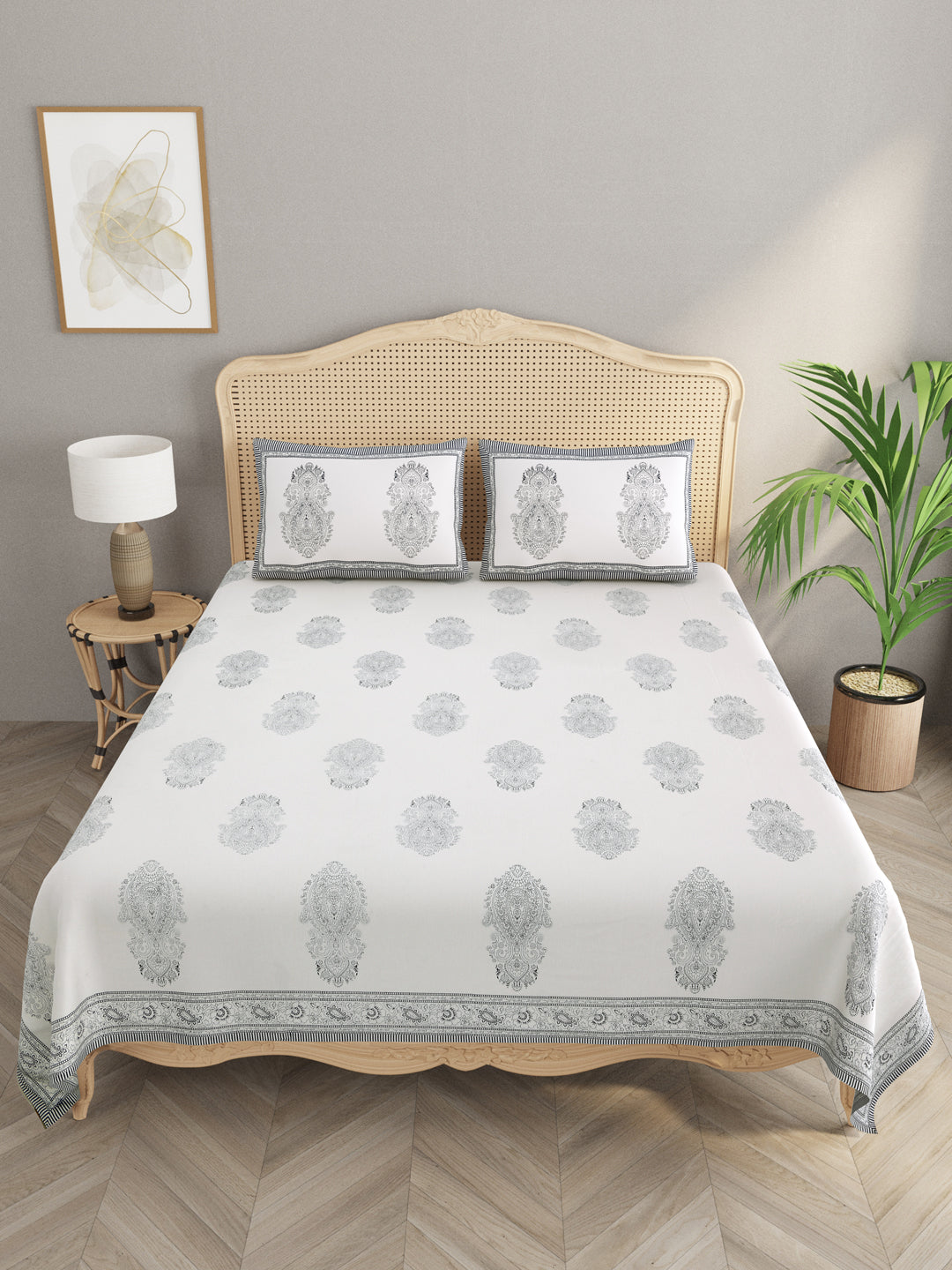 Grey-Cotton-Handblock-Print-Bedsheet-With-2-Pillow-Covers