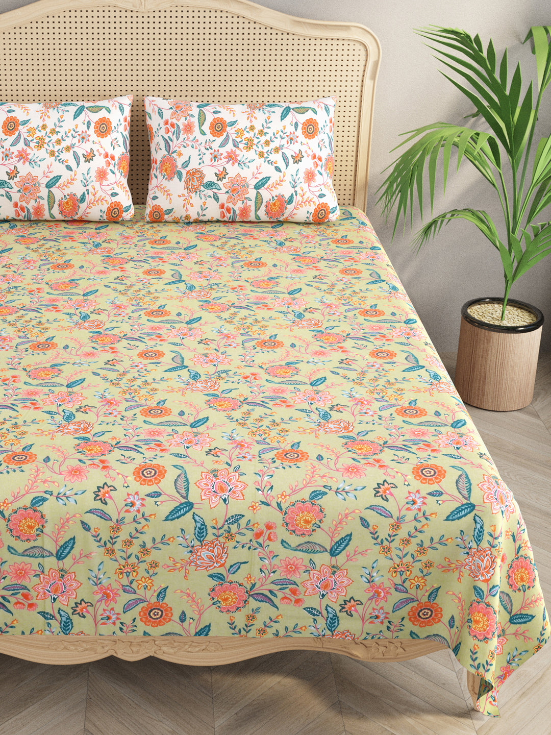 Multicolor-Floral-Bedsheet-With-2-Reversible-Pillow-Covers