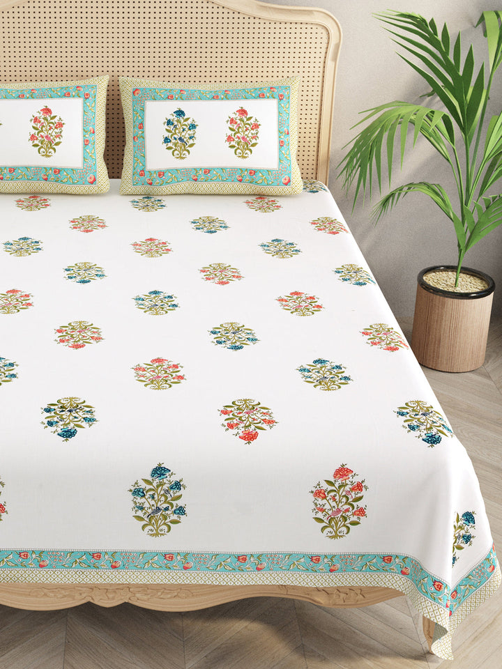 White-&-Multicolor-Double-King-Bedsheet-Set-Gift-Box-(Bedsheet-With-2-Pillow-Covers)