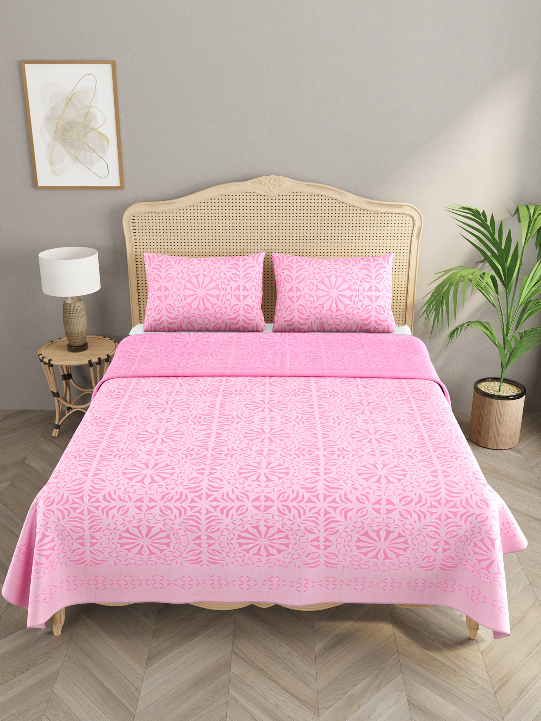 Pink-Cotton-Applique-Cut-Work-Bedcover-With-2-Pillow-Covers