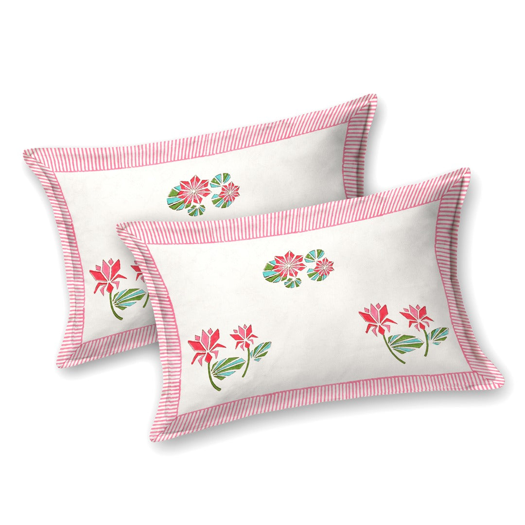 White-&-Pink-Handblock-Print-Bedsheet-With-2-Pillow-Covers