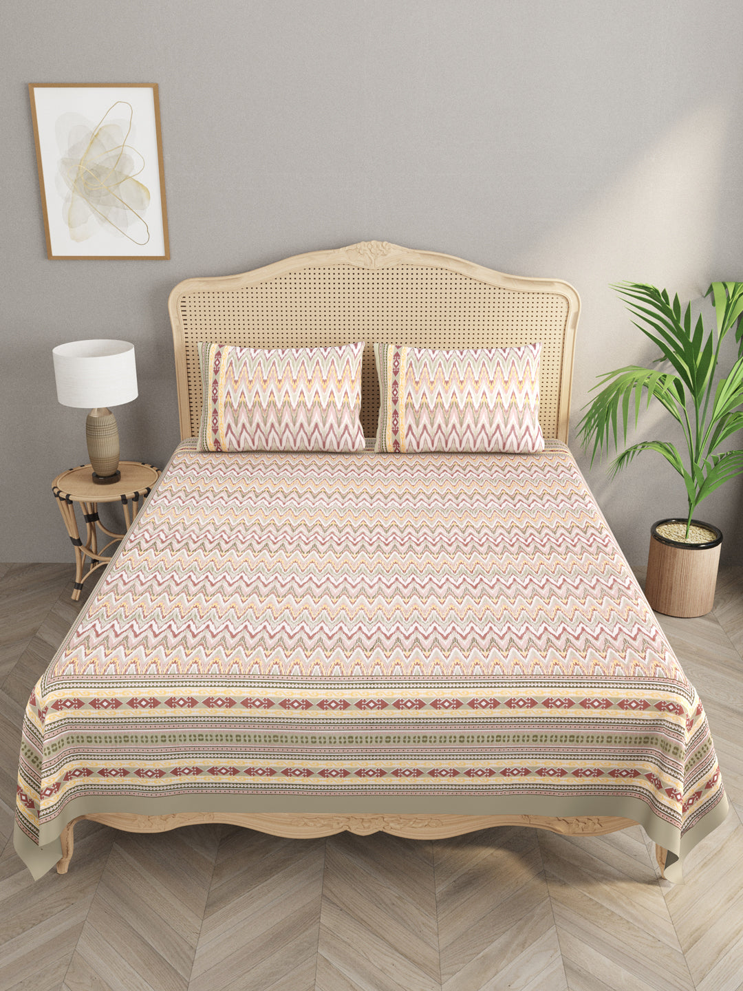 Multicolor-Cotton-Ikat-Print-Bedsheet-With-2-Pillow-Covers