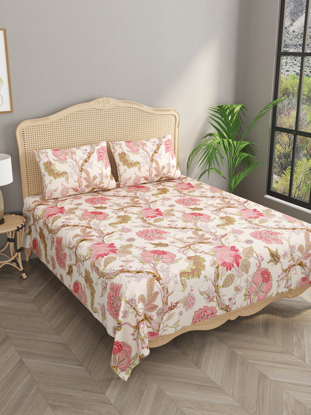 Multicolor-Cotton-Floral-Print-Bedsheet-With-2-Pillow-Covers