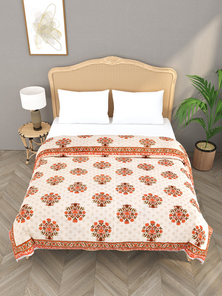 Cream-&-Red-Cotton-Floral-Printed-Double-Bed-Quilt