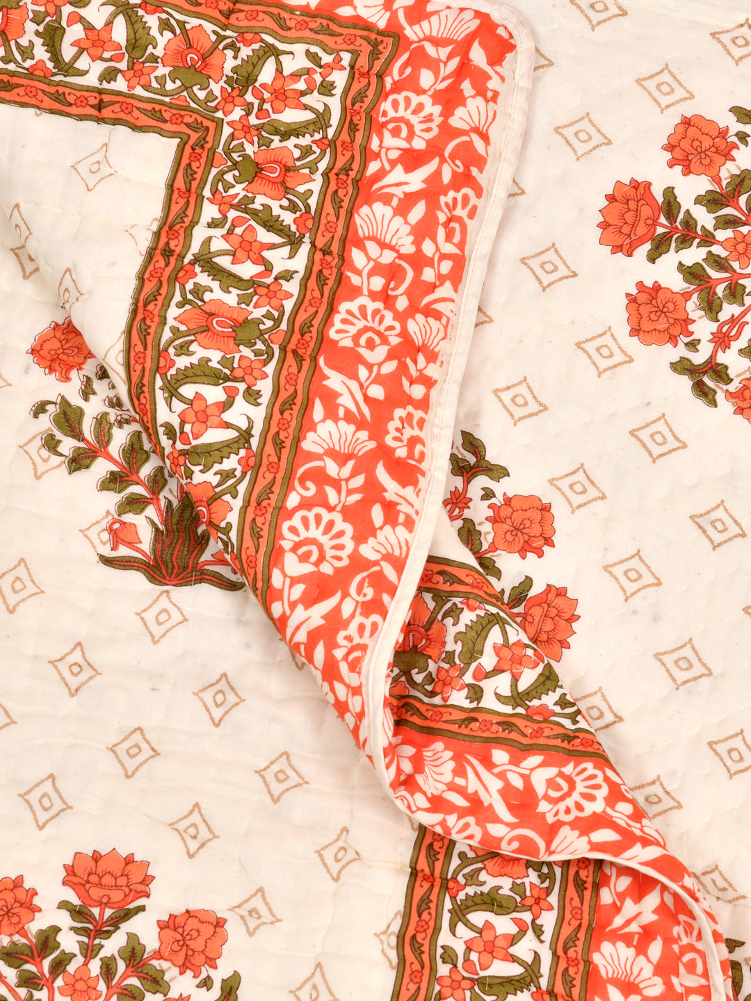 Cream-&-Red-Cotton-Floral-Printed-Double-Bed-Quilt