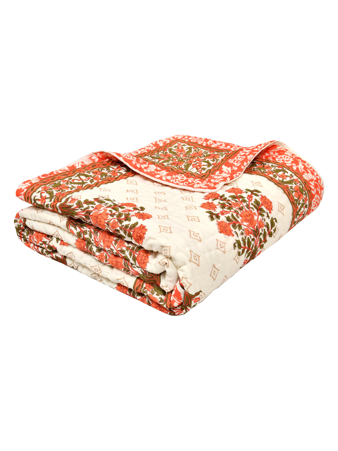 Cream-&-Red-Cotton-Floral-Printed-Double-Bed-Quilt