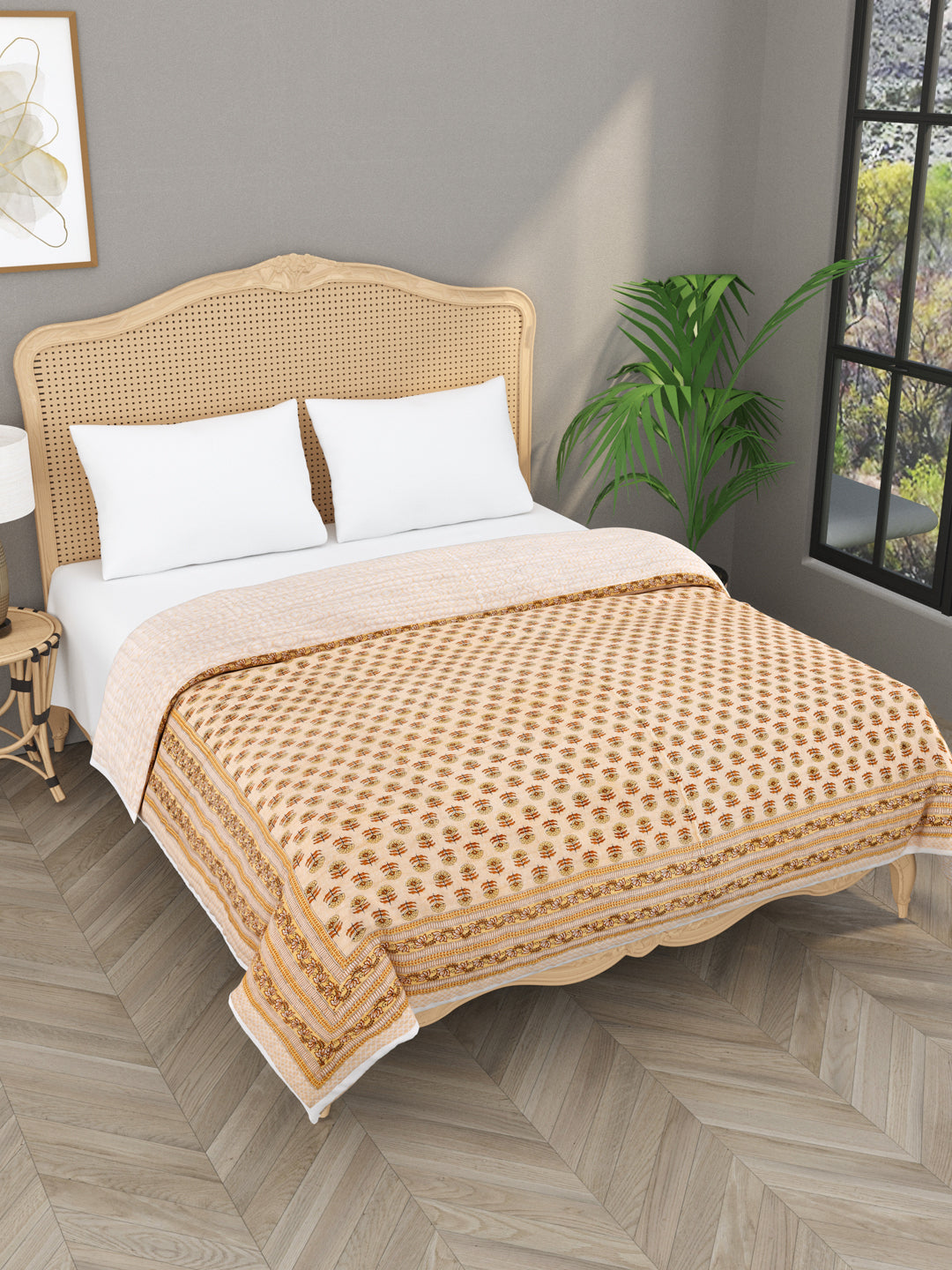 Brown-Cotton-Handblock-Printed-Reversible-Double-Bed-Quilt