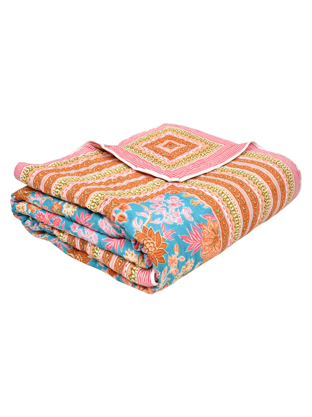 Multicolor-Floral-Printed-Reversible-Double-Bed-Quilt