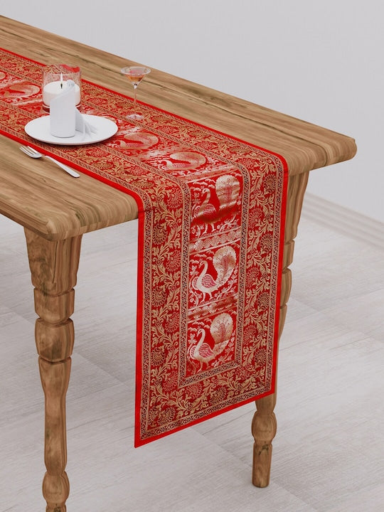 Red-Banarasi-Brocade-Zari-Banarasi-Zari-Table-Runner