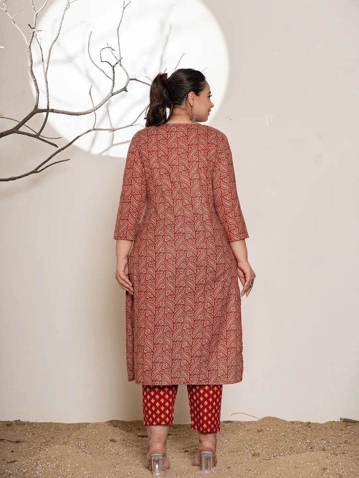 Maroon-Cotton-Embroidered-Plus-Size-3-Piece-Kurta-Set