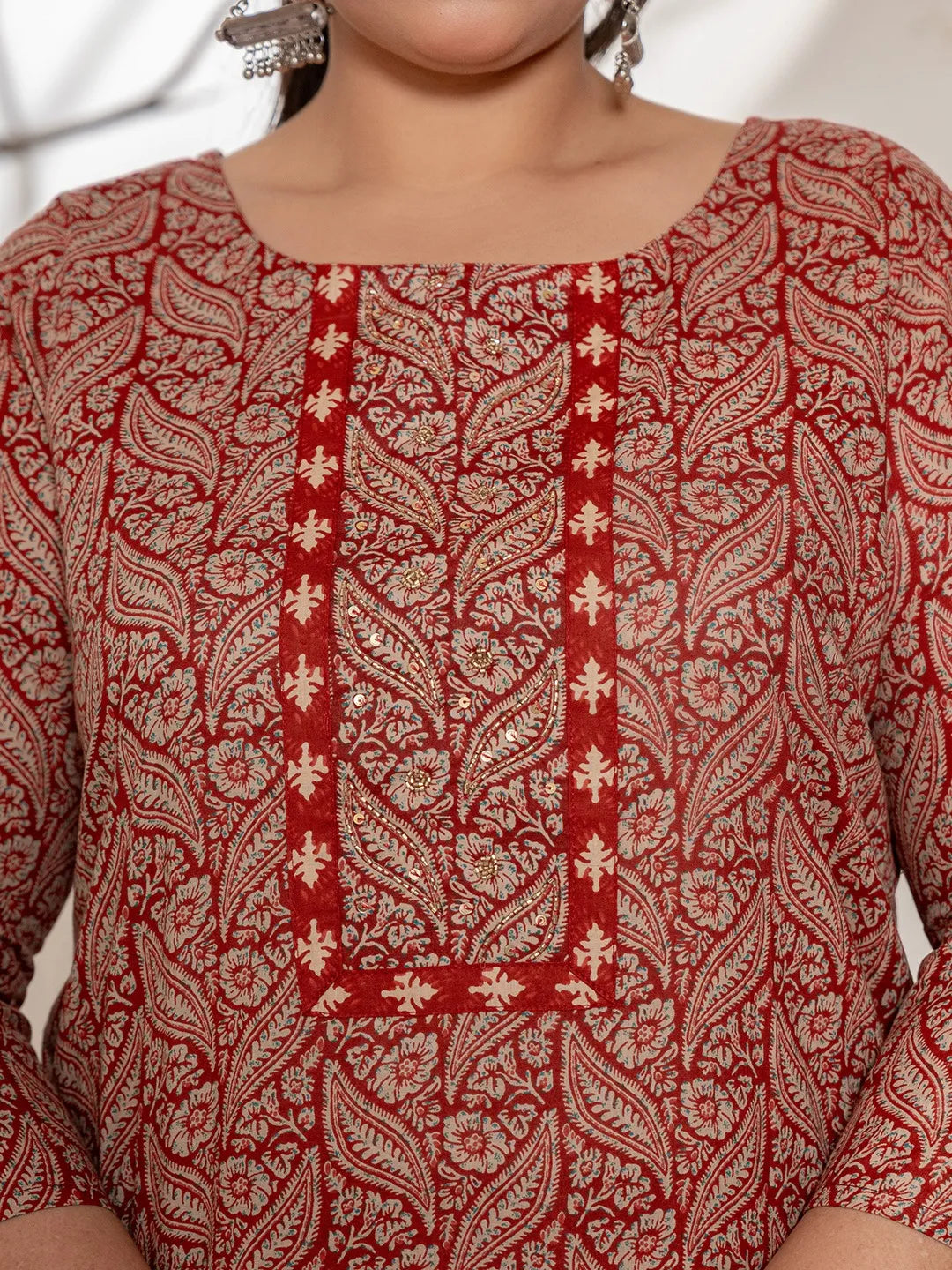 Maroon-Cotton-Embroidered-Plus-Size-3-Piece-Kurta-Set