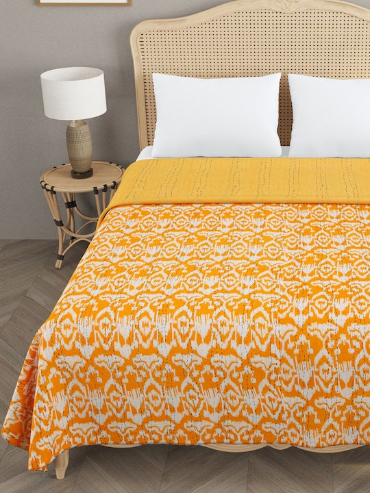 Orange-Cotton-Handblock-Printed-Kantha-Bedcover