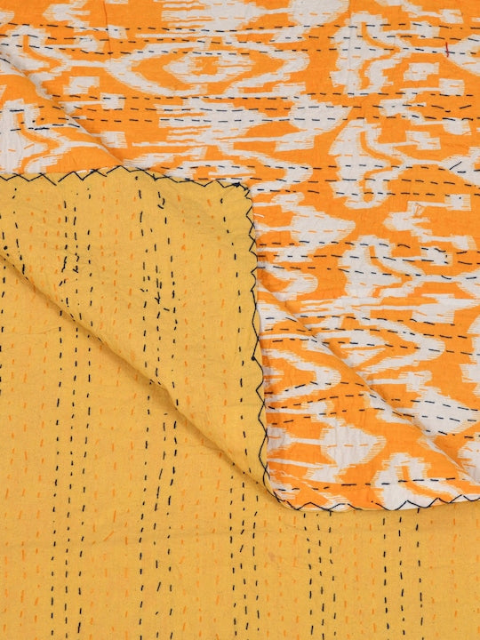 Orange-Cotton-Handblock-Printed-Kantha-Bedcover