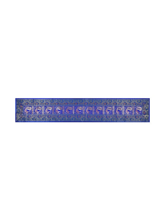 Blue-Banarasi-Brocade-Zari-Banarasi-Zari-Table-Runner