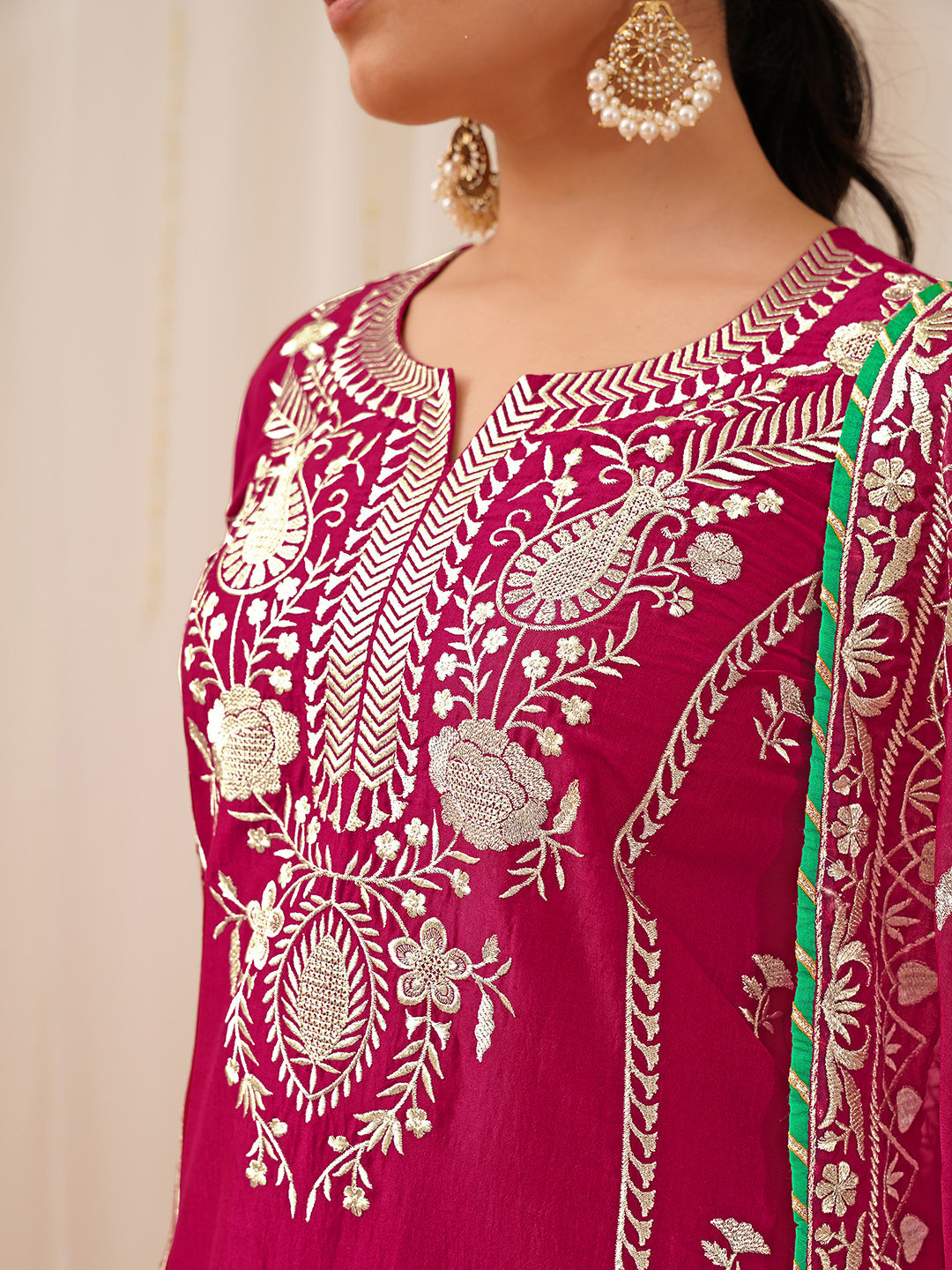 ZERESOUQ-Deep-Pink-Silk-Blend-Solid-Yoke-Design-3-Piece-Kurta-Set