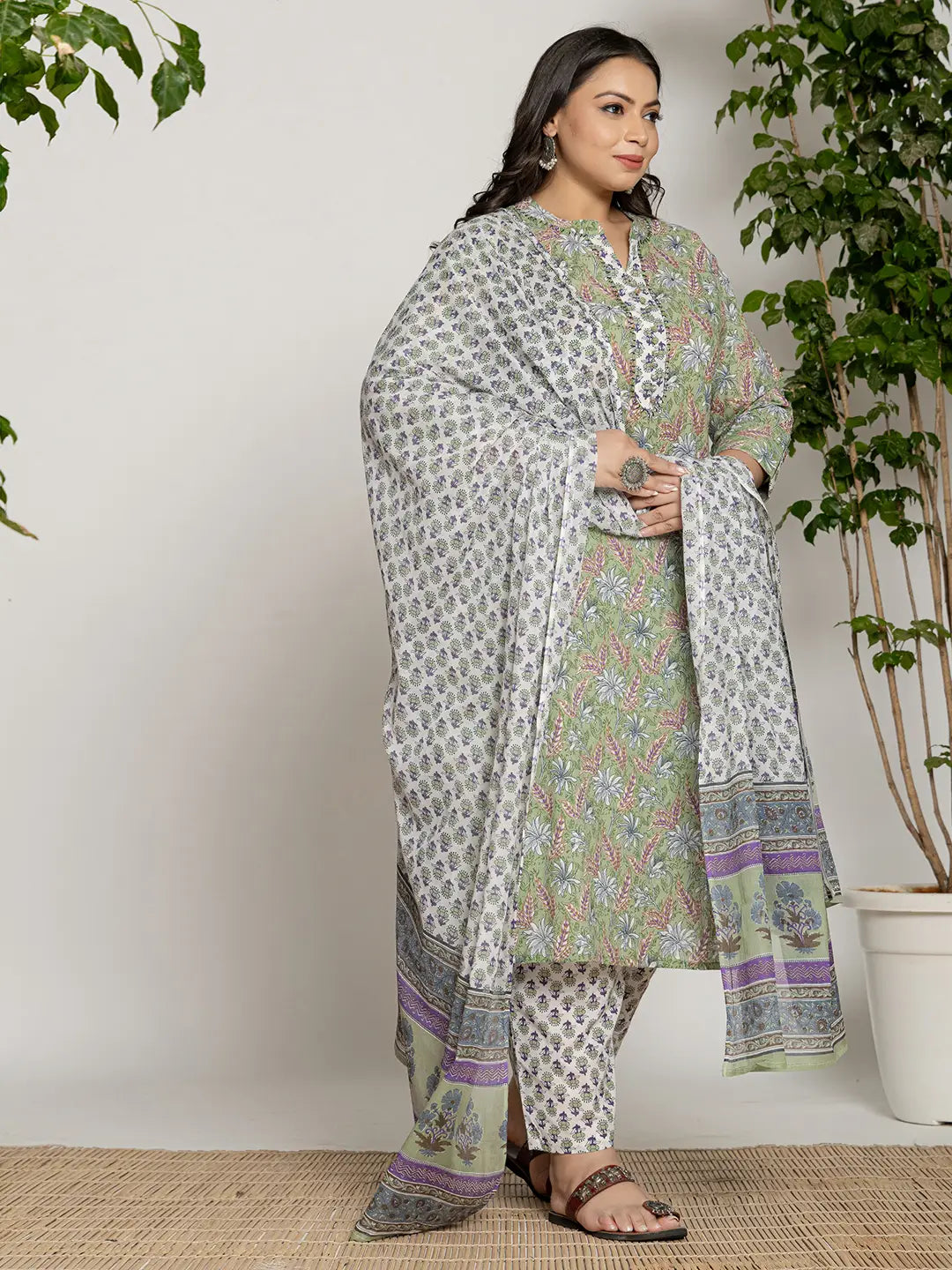 Green-Cotton-Green-Pluse-Size-3-Piece-Kurta-Set