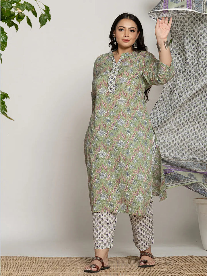 Green-Cotton-Green-Pluse-Size-3-Piece-Kurta-Set