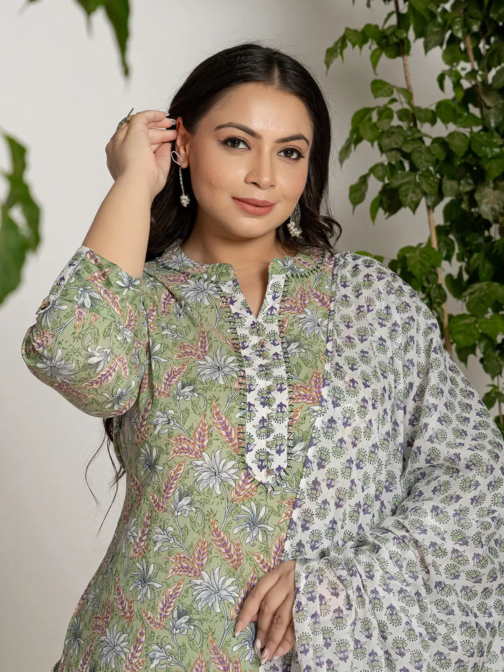 Green-Cotton-Green-Pluse-Size-3-Piece-Kurta-Set