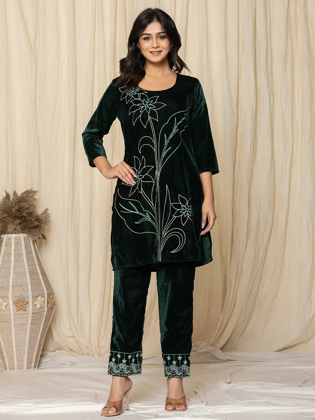 Green-Velvet-Embroidered-Co-Ord-Set