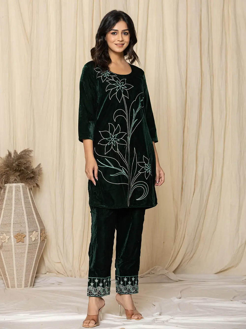 Green-Velvet-Embroidered-Co-Ord-Set